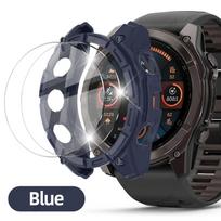2-IN-1 Stiklas+Dėklas Garmin Fenix 8 51/47/43mm AMOLED Saulės Ekrano Apsauga Grūdintas Stiklas+Apsauginis Buferis Apsauginis Dangtelis Priedai Fenix 8 51mm AMOLED mėlyna