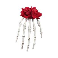 Skeleton Hand Hair Clip Gothic Barrette with Faux Roses Punk raudona