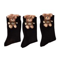 Moteriškos rudens ir žiemos puskojinės iki blauzdos vidurio, mielos Kawaii meškučio kojinės, šiltos kojinės, 3 poros 3 Pairs
