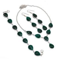 Natural Green Onyx Carving 925 Sterling Silver Jewelry Necklace 18  D0U35