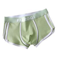 Men Boxer Underwear Elastic Mid-Waist Design Ribbed Patchwork Color Shorts Briefs U-Convex Panties Daily Wear L žalia