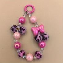 Korean Stylish Winter Leopard Print Hairball Cute Bow Phone Chain Beaded Keychain Pendant Backpack Lanyard Bracelet Wristband rožinė