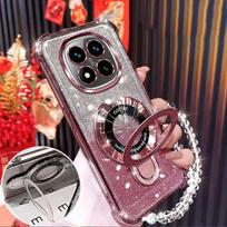 Skirta Xiaomi Redmi A5 A 5 A4 A3 Pro RedmiA5 A3X Note 14S Atsparus smūgiams telefono dėklas Blizgučiai Magnetinis laikiklis Apyrankė Minkštas dangtelis Redmi Note 14 Pro 5G (Global) rožinė