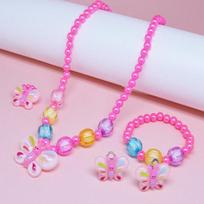 Children's Cartoon Necklace Set: Dopamine Pendant & Ring Holiday Gift pink