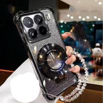 Kristalinis apyrankės magnetinis stovas telefono dėklas, skirtas Realme 14 15 13 12 Pro Plus C75 C65 C63 C61 C55 C53 C51 Blizgantis smūgiams atsparus dangtelis Realme 15 juoda