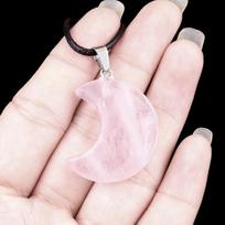Natural Crystal Agate 30mm Crescent Moon Pendant Necklace with DIY Star Charm rožinio kvarco spalva