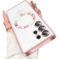 Prabangus magnetinis dėklas Magsafe, skirtas Samsung Galaxy S26 S25 Edge S24 FE S23 S21 Plus Ultra, dengtas silikoninis dangtelis, skaidrus, minkštas For S25 Edge rožinė
