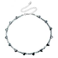 Glass Crystal And Black Obsidians Heart Pendant Necklace Metal Chain Elegant Collar Accessories for Women Girls 1