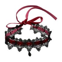 Feminine Lace Chokers Neckband Adjustable Tie Design 16g Light Acrylic Jewelry Black Red Color Options For Women raudona