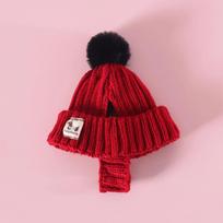 Winter Knitted Pet Dog Hat Ear Exposed Windproof Cat Headband Fashion Fur Ball Headgear For Autumn And Winter Pet Dress Up S