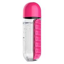 Portable Pill Box Water Cup 2-in-1 Water Bottle with 7-Day Pill Organizer Easy Assembly Daily Pill Reminder Cup for Travel Home Work Outdoor Use rožinė raudona spalva