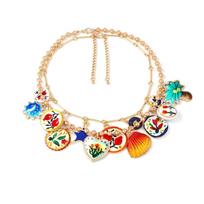 Metal Chain Enamel Floral Necklace Gold Layered Multi Layer Choker Personalized Heart Bohemian Collarbone Chain Spring/Summer WHITE&35cm