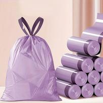 100 nešiojamų kvapnių šiukšlių maišų su raišteliu buičiai, vakarėliams ir susibūrimams, violetinės spalvos šiukšlių maišai 1roll violetinė