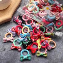 Colorful Pom-Pom Bow Hair Tie for Kids - Candy Color Towel Ring Rubber Band red