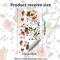 Watercolor Flower Branches, Butterflies, Birds Static Window Sticker Without Residual Glue for Living Room JDT-A725 white