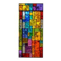 Static Cling Window Film, Full Blackout, Colorful Geometric Privacy UV Blocking, Reusable Heat Insulation Window Sticker for Home Office A