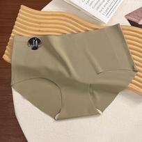 Korean Style Seamless Mid-Waist Women's Thongs: Ice Silk, Antibacterial, Skin-Friendly, Solid Color L (100-120 jin) žalia