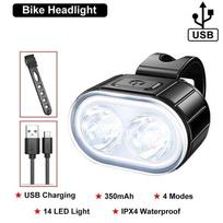 Dviračio žibintai Vandeniui atsparūs LED priekinis ir galinis žibintai LED USB įkraunamas žibintų rinkinys Ryškus žibintuvėlis Saugumo žibintai dviračiui Headlight gray