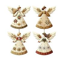 Kalėdiniai mediniai angelų papuošalai Kaimiški angelai Kalėdų eglutės papuošalas Retro mažas angelas Pakabinama dekoracija šventės vakarėliui 4pcs B