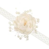 Organza Pearls Wrist Flower Decoration Wrist Corsage Lace Ribbon Wristband Jewelry For Bridal Shower Wedding Ceremony