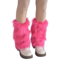 Faux Furs Leg Warmer Winter Warm Furs Boot Cuffs Cover,Party Costumes Shoe Cover  15cm rožinė raudona spalva