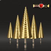 Hex Shank Step Drill Bit Set with Cloth Bag - Hole Expander Opener 4241 Straight Groove (4-12) Plastic Bag