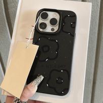 Black simple pen flower applies to iPhone17 Pro Max leather pattern mobile phone case 17 all-inclusive 15 large holes 16 soft case Apple 11 juoda