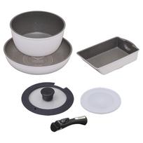 Iris Ohyama Frying Pan and Pot Gas and IH Easy to Detachable Diamond Set, 6-Piece Set, Compatible, Lightweight, Clean, Handle, Coated, White/Marble, balta