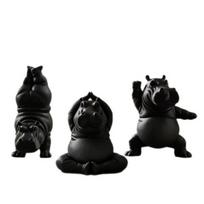 3Pcs Calm Animal Hippo Sculpture Plastic Hippopotamus Ornament Hippo Figurines  Desk Decoration juoda