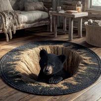3D Bear Cave Realistic Bear Carpet Non-slip Backing Dirt-scraping Surface Circle Carpet Household Washable Bath Mat