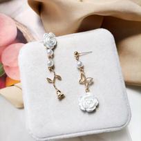 White Rose Stud Earrings Asymmetric Butterfly Earrings New Creative Earrings Girls gift balta
