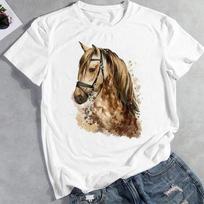 Akvarelė Horse Love Devintojo dešimtmečio drabužiai Kasdieniai vasaros mados grafiniai marškinėliai Moteriški viršutiniai marškinėliai trumpomis rankovėmis moteriški marškinėliai su raštu S