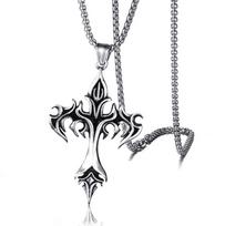 Gothic Flame Cross kaklo pakabukas, vyriškas 50 cm nerūdijančio plieno grandinės kaklelis, pankiškas dovana sidabras