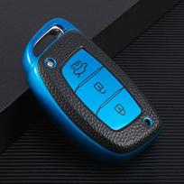 3 mygtukai, naujas TPU odinis automobilio nuotolinio valdymo pulto rakto dėklo dangtelis, skirtas Hyundai Tucson Santa Fe Rena Sonata Elantra Creta Ix35 Ix25 i10 i30 i40 A Style mėlyna