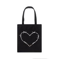 Gothic heart casual hip-hop school bag dark Tote women shoulder bag big capacity y2k spider web canvas bag punk Harajuku handbag 24*26cm
