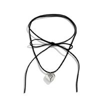 Paprasti širdies pakabukų karoliai, mazginiai Bowknot Choker karoliai, reguliuojami apykaklės karoliai, raktikaulio grandinės papuošalai sidabras