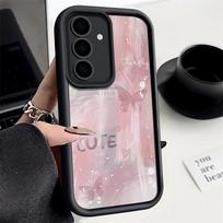 Samsung S24 S23 Ultra S22 Plus S21 S20 FE A54 A53 A52 A35 A34 A14 5G telefono dangtelis, rožinis drugelis, smūgiams atsparus silikoninis TPU dėklas Samsung S24 juoda