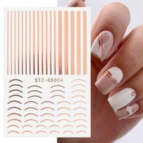 Rose Gold Striping Tape Nagų dizainas Stripe Lines Geometry 3D Slider nagams Gelio lako lipdukų lipdukai manikiūro puošmenoms 9.6*6.3cm