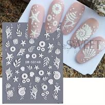 5D medūzos vasaros paplūdimio nagų lipdukai Baltas kriauklėlis Starfish Sraigtiniai lipnūs slankikliai Undinė reljefiniai lipdukai manikiūro folijos dekoras 3 pcs with a set