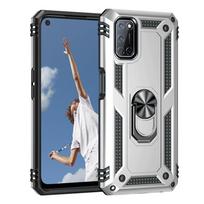 Dėklas viršelis OPPO A52 A72 smūgiams atsparus šarvuotas stovas laikiklis automobilinis žiedas telefono dėklas OPPO A92 A 52 72 92 TPU buferio apvalkalas Coque For OPPO A92 sidabras