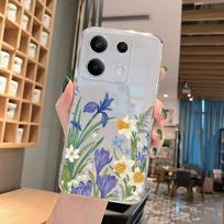 Gėlės raštuotas minkštas skaidrus silikoninis telefono dėklas, skirtas Xiaomi Redmi Note 13 Pro, skirtas Redmi 13C fotoaparatui, smūgiams atsparus apsauginis guminis buferio dangtelis Redmi A3x gray