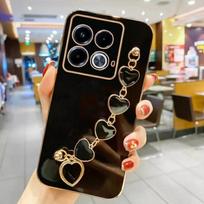 Madingas galvanizuotas širdelės formos apyrankės grandinėlės telefono dėklas, skirtas Honor X6B, minkštas silikoninis smūgiams atsparus galinis dangtelis, skirtas Huawei Honor X7B X8B X9B Honor X7B juoda