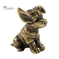 Žalvarinė šuns figūrėlė Vintažinis šuniuko modelis Mini gyvūno metalinė statulėlė Skulptūra Arbatos augintinis Stalo Feng Šui stalo dekoracija Ornamentas Dog