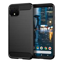 Šepečiu apdorotos tekstūros dėklas Google Pixel 4, Silikoniniai dėklai pixel 4 google, Prabangus anglies pluošto minkštas TPU telefono dangtelis Pixel 4 juoda