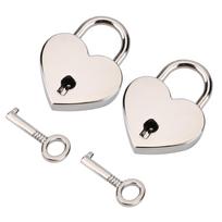 2 sets Heart shaped Padlock & Skeleton Key Metal Lock for Luggage Diary Book Jewelry Box