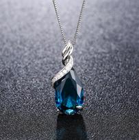 925 sidabru dengtas ašaros formos safyro mėlynumo kristalo ir topazo pakabukas su grandinėle moterims Box Chain [Plated with Platinum] - 18 inches 45CM gray
