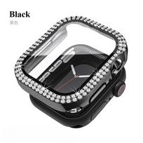 Blizgantis stiklas+dangtelis Apple Watch Series10 46mm dėklas 44mm 45mm 41mm 40mm 38mm 42mm moterims Deimantinis rėmelis+Ekrano apsauga iwatch Series 7 9 8 5 6 SE 38mm Series 321 juoda