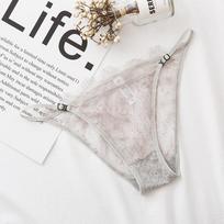 Hot-Selling Seductive Lace Thong Panties: Eyelash Lace, Transparent Design, Cotton Crotch M pilka spalva