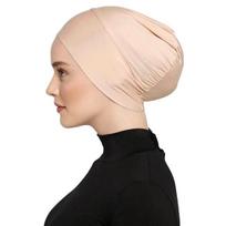 Merserizuoto medvilnės užsivelkama skarelė-kepuraitė moterims: Elastingas prigludimas, Plaukus slepiantis dizainas beige