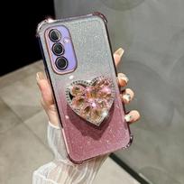 Phone Case for Realme 14 Realme14 13 11 12 Pro Plus Pro+ C75 C63 C55 C53 C51 Glitter Diamond Heart Shockproof Bracket Case Cover Realme 14 Pro 5G&Silicone&Bracket Cover rožinė